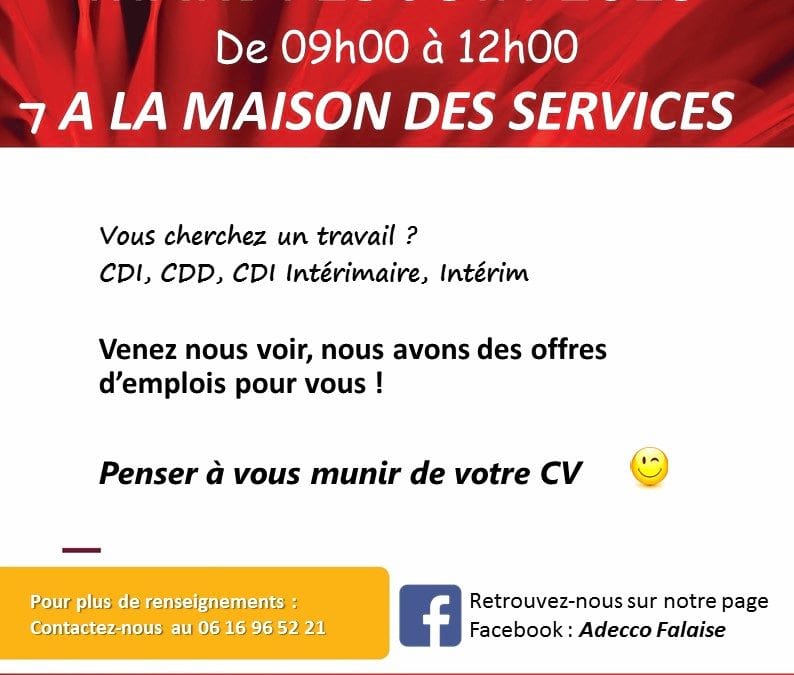 Permanence ADECCO Mardi 25 juin 2019 à la Maison des Services