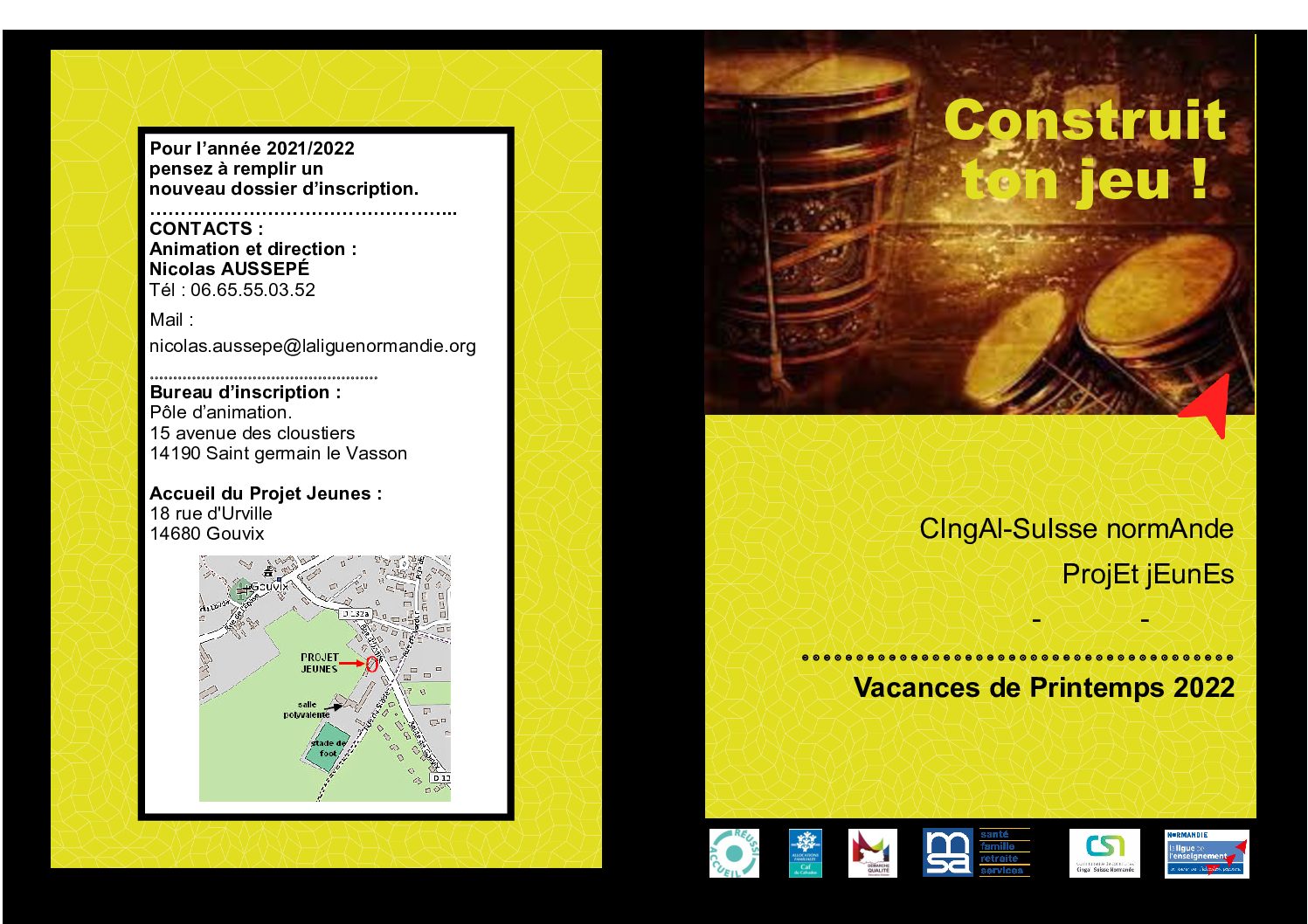 Plaquette des vacances de Printemps du Projet Jeunes du Pôle d’Animation