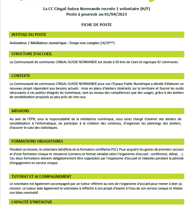 La CDC recherche un Animateur/Médiateur numérique (H/F)