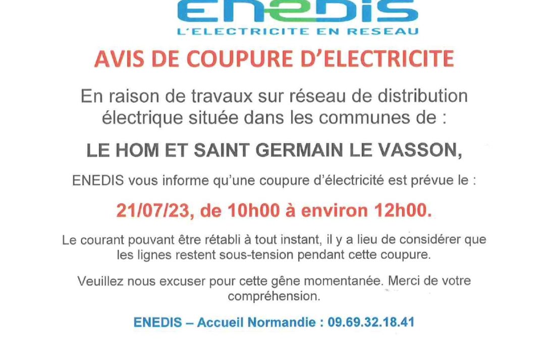 Avis de coupure d’électricité le 21 juillet 2023