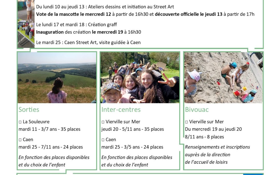 Programme de Juillet de l’Accueil de Loisirs UFCV de Thury-Harcourt-le-Hom