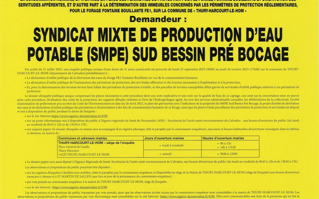 Avis d’enquête publique par le SMPE du Sud Pré Bocage