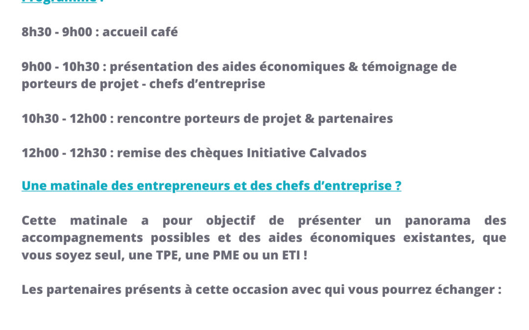 Matinale des entrepreneurs et des chefs d’entreprise à la salle Gringore de Thury-Harcourt-le-Hom
