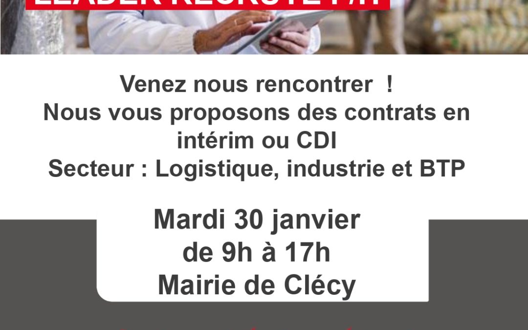Job dating organisé par Leader Intérim à la mairie de Clécy le 30 janvier
