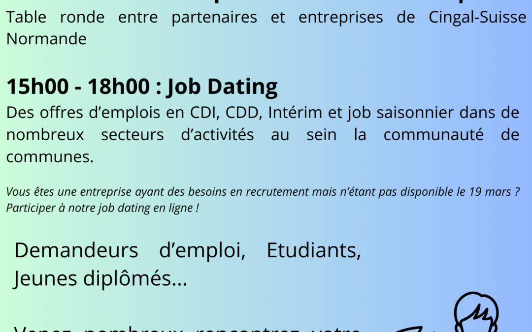 Emploi – Formation : Job-Dating le mardi 19 mars à la salle polyvalente de Cauvicourt