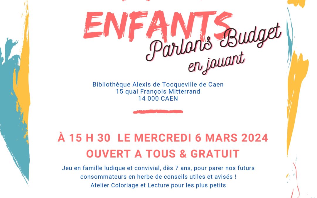 Atelier Parents – Enfants le 6 mars à la Bibliothèque Alexis de Tocqueville à Caen