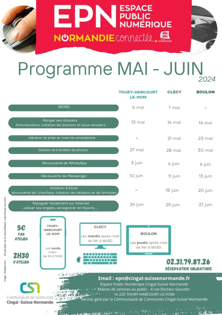 Découvrez le programme pour les mois de mai et juin pour les ateliers de l’EPN