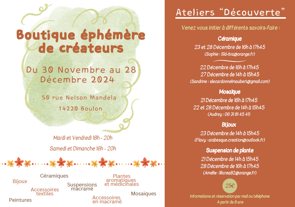 Découvrez la Boutique Éphémère de créateurs !