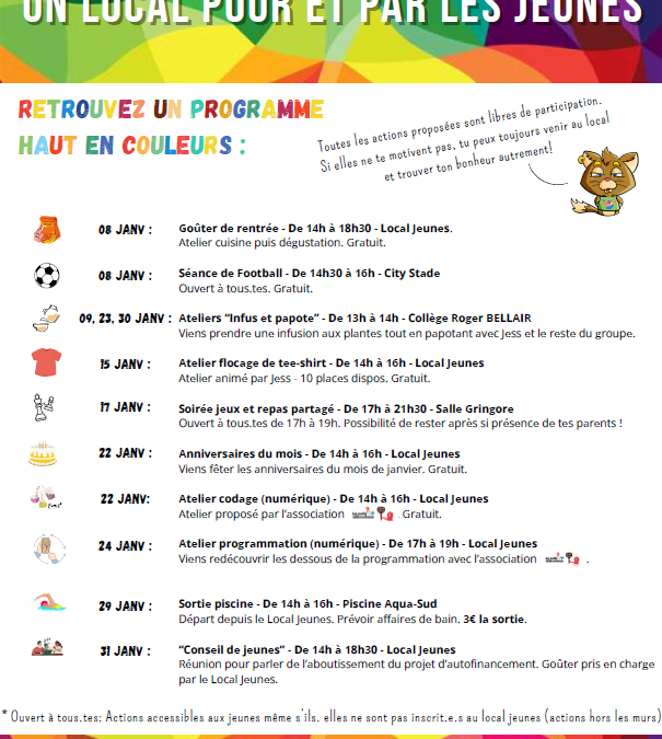 Programme du mois de janvier Local Jeunes UFCV de Thury-Harcourt-le-Hom