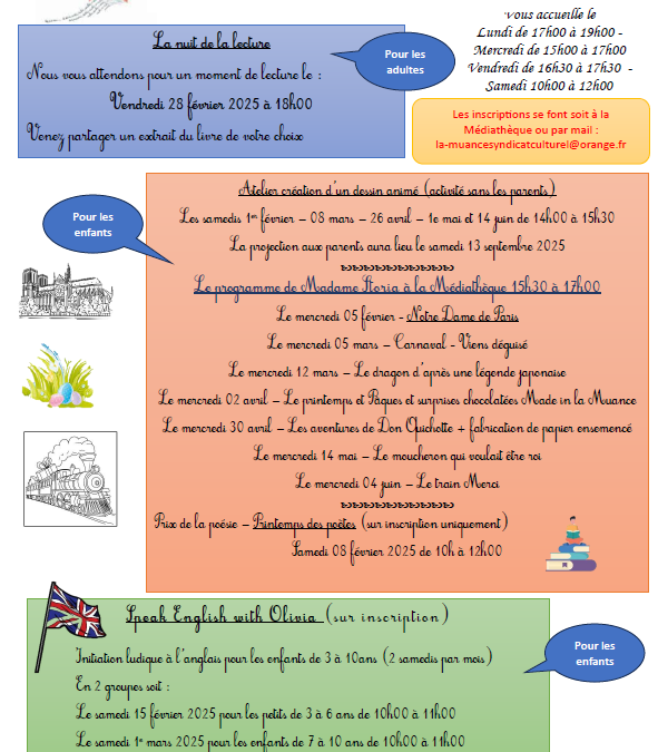 Programme d’animations à la Médiathèque de la Muance