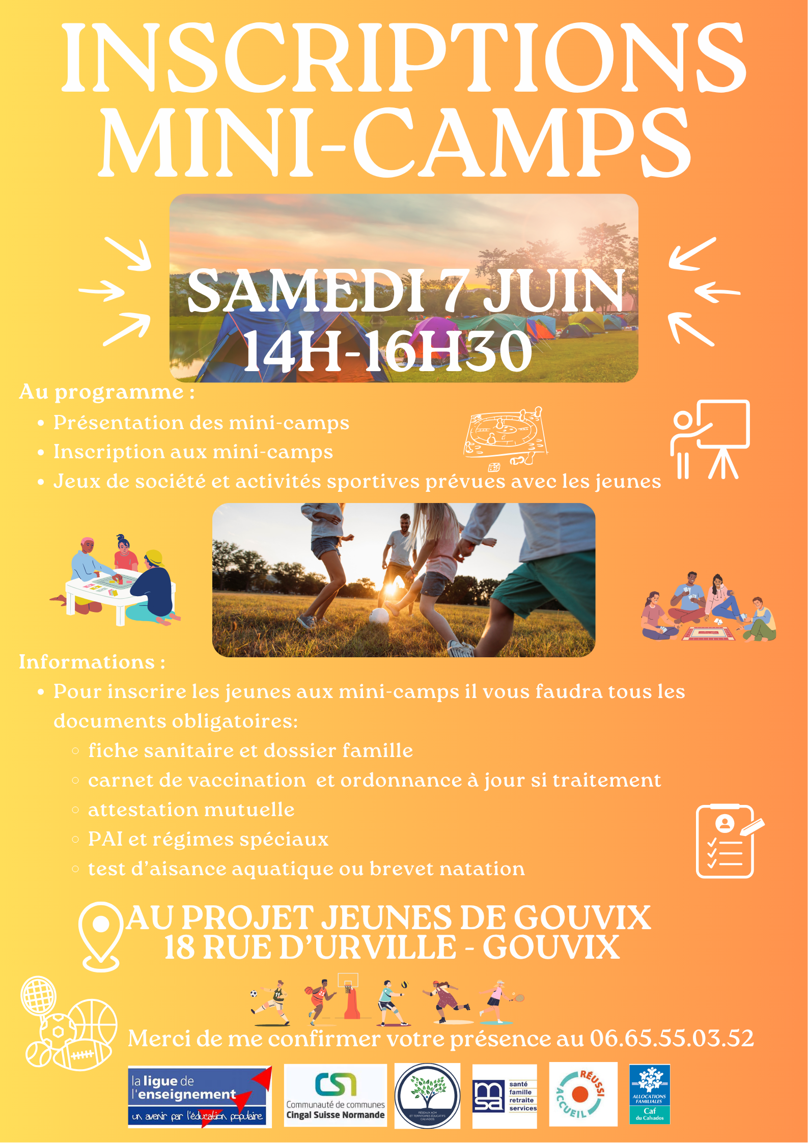 Programme centre de loisirs et inscriptions mini-camps