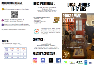 Programme du mois de juillet et août Local Jeunes UFCV à Thury-Harcourt-le-Hom