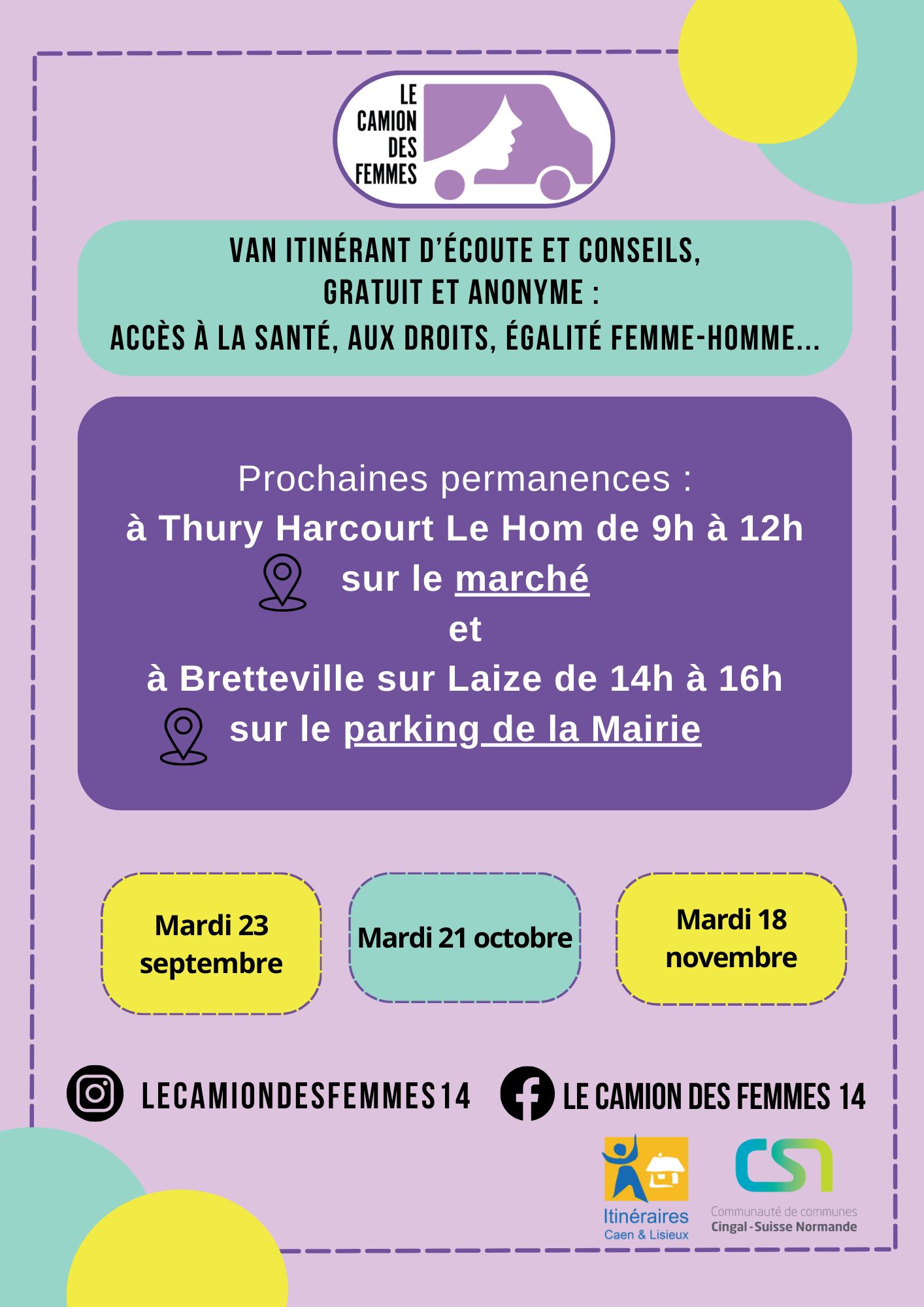Dates des permanences du Camion des Femmes