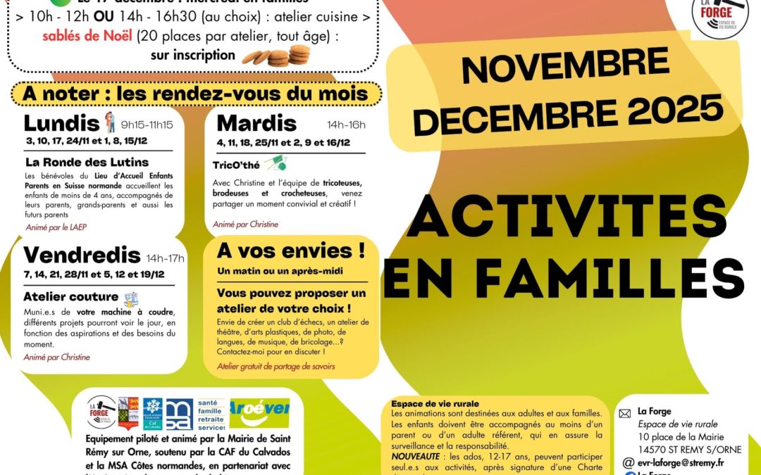 La Forge à Saint-Rémy-sur-Orne : programme de novembre et décembre 2025