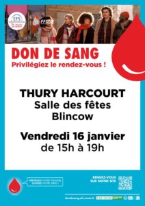 Collecte de sang à Thury-Harcourt-le-Hom le vendredi 16 janvier de 15h à 19h