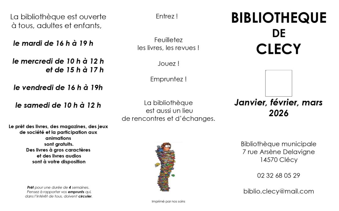 Découvrez le programme d’animations du 1er trimestre de la bibliothèque de Clécy