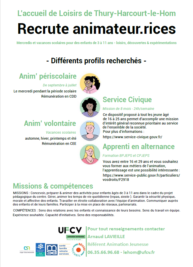 L’accueil de loisirs de Thury-Harcourt-le-Hom recrute des animateurs / animatrices