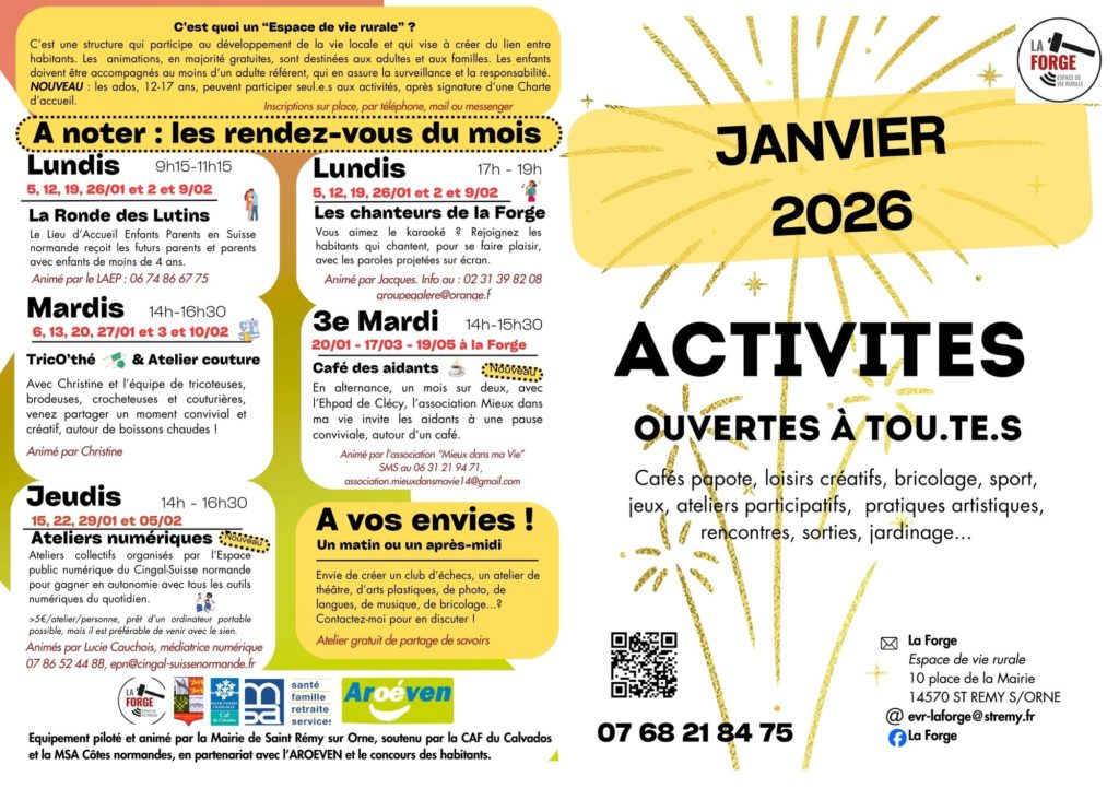 La Forge à Saint-Rémy-sur-Orne : programme de janvier 2026