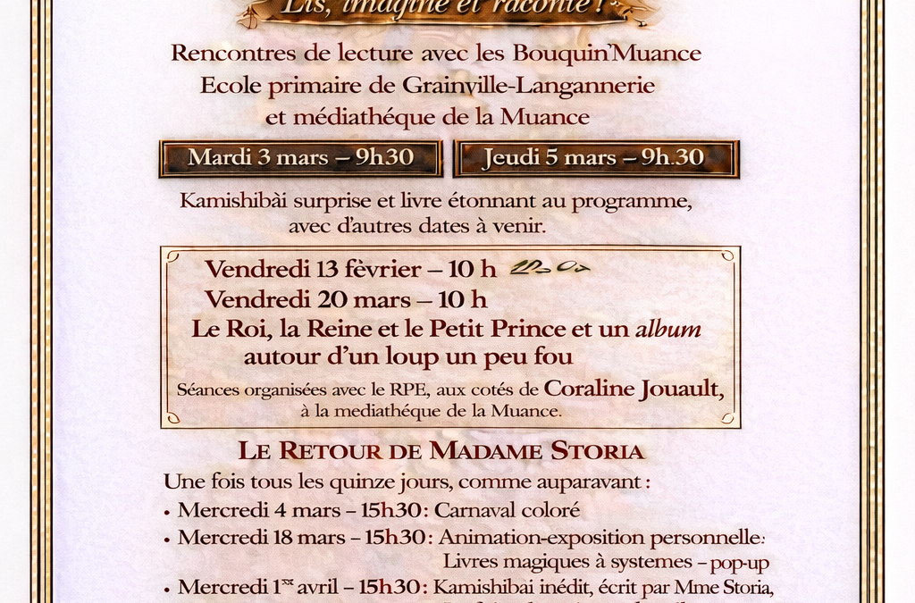 Animations lecture à la médiathèque de la Muance (Grainville-Langannerie)