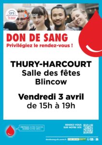Collecte de sang à Thury-Harcourt-le-Hom le vendredi 3 avril de 15h à 19h