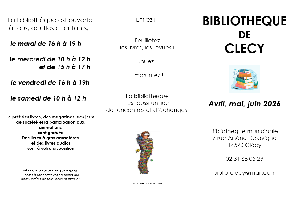 Programme de la bibliothèque de Clécy : avril, mai et juin 2026