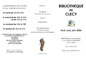 Programme de la bibliothèque de Clécy : avril, mai et juin 2026
