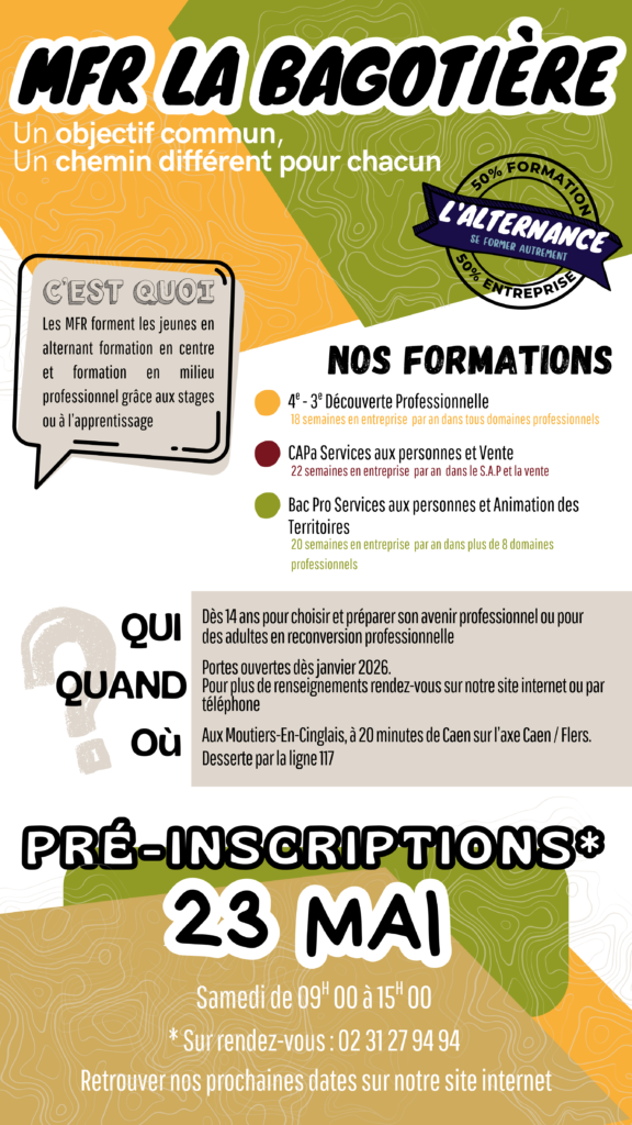 MFR la Bagotière : Pré-Inscriptions le 23 mai 2026