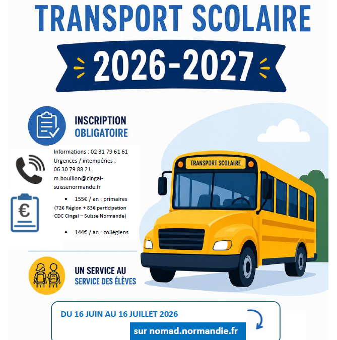 Rentrée scolaire 2026-2027 : inscription au transport