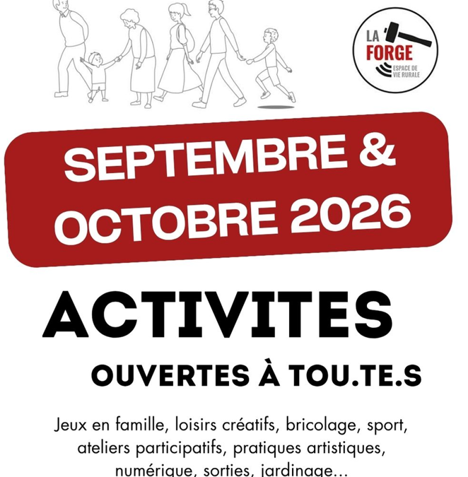Programme d’activités à la Forge : septembre et octobre 2026